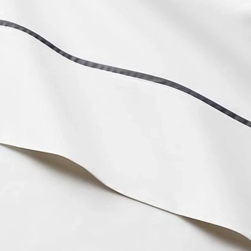 Ralph Lauren Percale‎ King Flat Sheet Loft Gray Trim Organic Cotton Neutral NEW